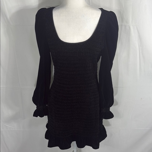 LoveShackFancy Black Smocked Mini Dress Long Sleeve Size L - Picture 2 of 13